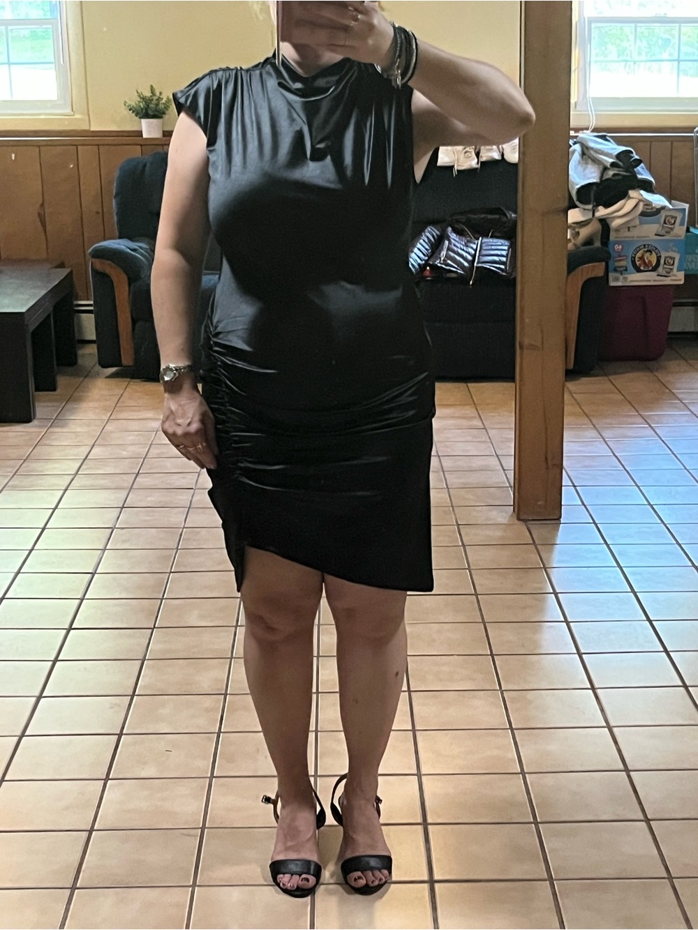 MELLODAY Black Satin Ruched Side Mini Dress